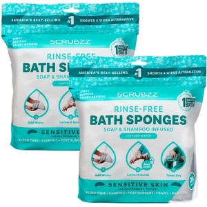 Scrubzz No Rinse Bath Wipes for Adults Bathing, Adult Rinse Free Bath Sponges - Disposable - 1 of 4