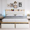 King Size Bed Frame, Upholstered Platform Bed Frame with Storage Headboard and Charging Station, Gold Metal Bed Frame with LED Lights and 2 Drawers, - 2 of 4