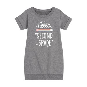 Girls' - Instant Message - Hello Second Grade Graphic Short Sleeve Fleece Dress - 1 of 4