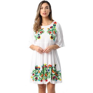 Riviera Sun Womens Short Sleeve Rayon Crepe Short Dress with Multicolored Embroidery - 1 of 4