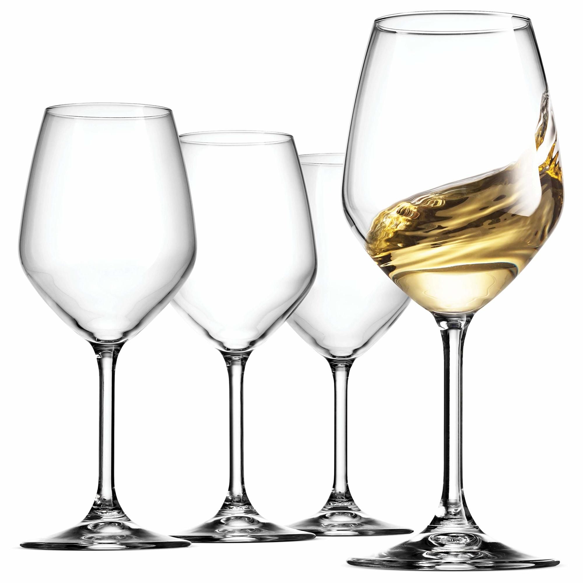 Bormioli Rocco Restaurant White Wineglasses, Set of 4 - 14.75 Oz. Stemmed Clear Glass Goblets for Dining, Entertaining & Tasting - Italian
