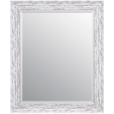 24"x30" Distressed Scoop Framed Beveled Wall Accent Mirror White - Gallery Solutions