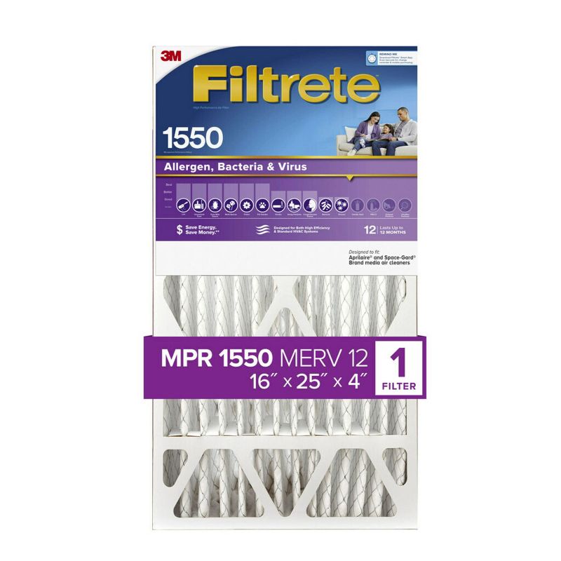 Filtrete Allergen Bacteria and Virus Deep Pleat Air Filter 1550 MPR, 1 of 16
