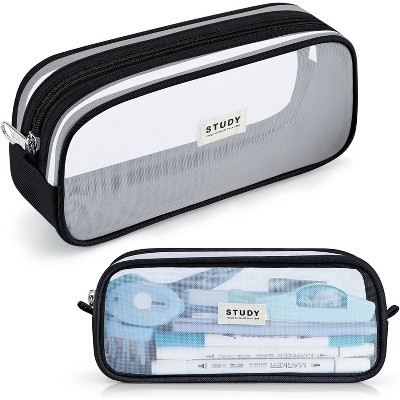 Fmeida Grid Mesh Pencil Case Large Capacity Pencil Case Big Pencil Pouch With Zipper Simple Stationery Bag Black