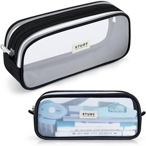 Fmeida Grid Mesh Pencil Case Large Capacity Pencil Case Big Pencil Pouch With Zipper Simple Stationery Bag Black - 1 of 4