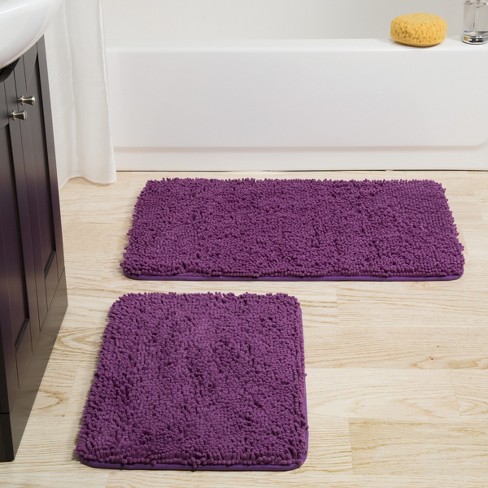 Lavender Bathroom Rugs Sets 2 Piece, Luxury Chenille Bath Mat Set, Soft  Lush Anti-Slip Bath Rug + U-Shaped Toilet Mat. Microfiber Shaggy Carpet,  Super