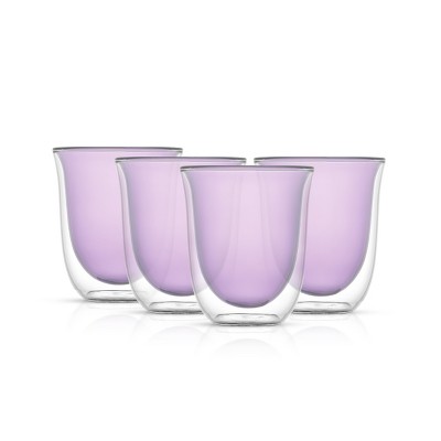 JoyJolt Levitea Double Walled Glass - Set of 4 Tumbler Glassware - 8.4-Ounces - Violet