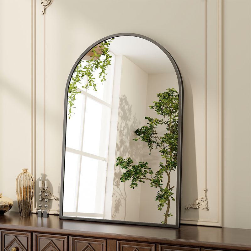 BEAUTYPEAK Arched Bathroom Mirror Rectangle With Rounded Top Decorative Wall Mirror Vanity Mirror, 1 of 5