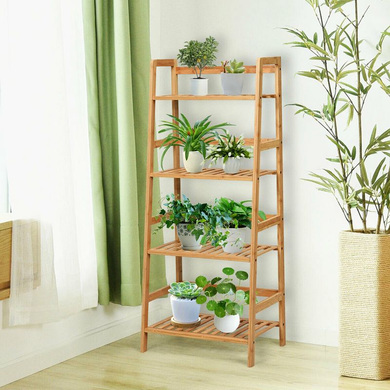 Costway 4-Tier Bamboo Ladder Shelf Multipurpose Plant Display Stand Storage Bookshelf, 2 of 11