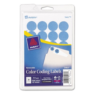 Avery Printable Removable Color-Coding Labels 3/4" dia Light Blue 1008/Pack 05461