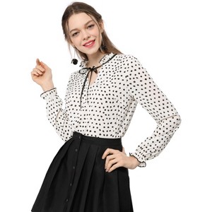 Allegra K Women's Bow Tie Neck Ruffled Collar Printed Long Sleeve Vintage Blouse - 1 of 4