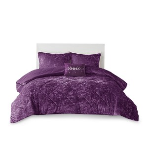 Gulches Twin Twin XL Purple 3 Piece Velvet Comforter Set with Throw Pillow - 1 of 4