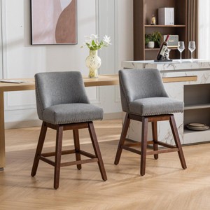 26" Upholstered Swivel Bar Stools Set of 2, Fabric Counter Height Chairs with Curved Back for Kitchen Island or Home Bar -3irtyhousy - 1 of 4