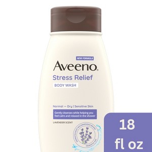 Aveeno Stress Relief Body Wash - Lavender - Fresh Scent - 18 fl oz - 1 of 4