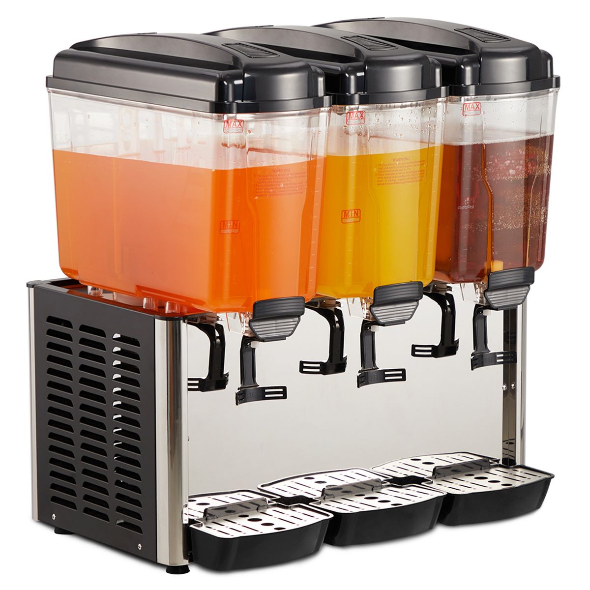 3-Tank Commercial Beverage Dispenser, 14.4 Gallon Stainless Steel Cold Drink Machine with Thermostat, Safe Materials for Juice Iced Tea Restaurants