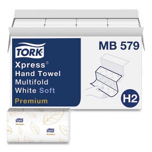 Tork Premium Soft Xpress 3-Panel Multifold Hand Towels, 2-Ply, 9.13 x 9.5, White with Blue Leaf, 135/Packs, 16 Packs/Carton - 1 of 2