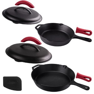 Cuisinel Cast Iron Skillet Set with Lids - 10" & 12" Pre-Seasoned Fry Pans, Silicone Handle Covers, Lid Holders & Scraper, Oven, Stovetop, Fire Safe - 1 of 4