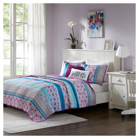 Callie Printed Quilt Set Target, Purple And Turquoise Twin Bedding