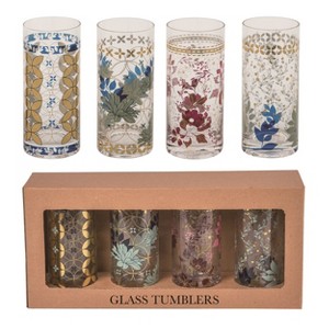 VIP Glass 6.5 in. Multicolor Floral Illustration Tumblers Set of 4 - 1 of 2