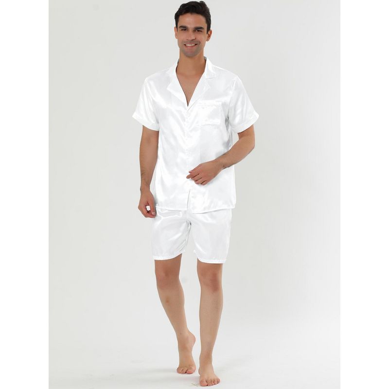 Lars Amadeus Men's Satin Pajama Set Summer Short Sleeve Night Wear Sleepwears Sleep Lounge Sets, 2 of 5