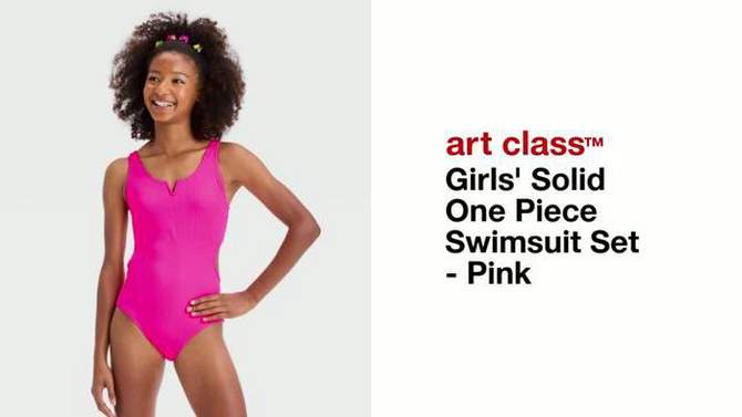 Girls' Solid One Piece Swimsuit Set - art class™ Pink, 2 of 6, play video