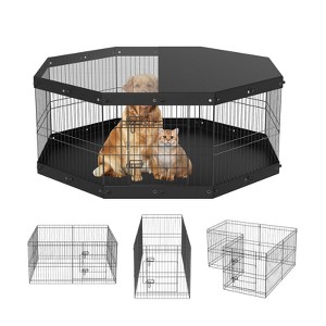 VEVOR Dog Playpen, 8 Panels Foldable Metal Dog Exercise Pen with Top Cover and Bottom Pad, 24" H Pet Fence Puppy Crate Kennel, Indoor Outdoor Dog Pen - 1 of 4