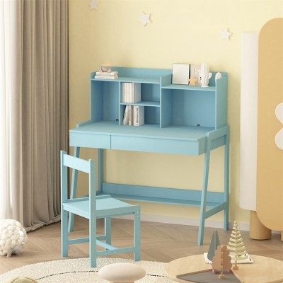 Kids Desk and Chair Set, Height Adjustable Kids Study Desk with Drawers, Student Writing Desk Computer Workstation, Kids Art Table for Study Room