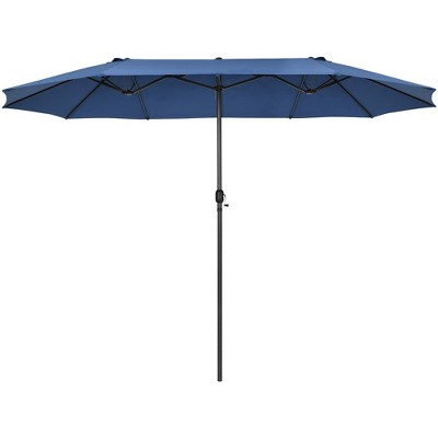 Navy Double-Sided 15ft Patio Umbrella with Hand Crank