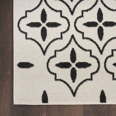 Ivory Black Moroccan Trellis Indoor Outdoor Runner Rug