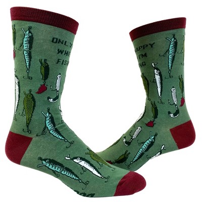 Crazy Dog T-Shirts Men's Only Happy When I'm Fishing Socks Funny Fathers Day Fishmerman Lures Graphic Footwear