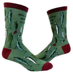 Crazy Dog Men's Only Happy When I'm Fishing Socks Funny Fathers Day Fishmerman Lures Graphic Footwear - 1 of 4