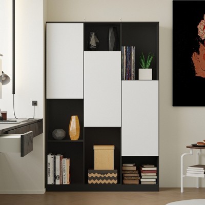 Famapy Black Bookcase with Two Types of Door Installation - Stylish and Versatile