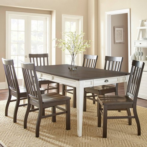 7pc Cayla Extendable Dining Table Set, White And Brown Dining Room Set With Bench
