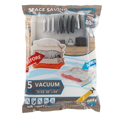 5 Vacuum Storage Bags-Space Saving Air Tight Compression-Shrink Closet Clutter Store, Organize Clothes, Seasonal Items by Hastings Home (Large)