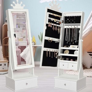 Kids Jewelry Armoire with Full-Length Mirror, Girl Vanity Dress Up Mirror with Storage Cabinet, Jewelry Cabinet with Led Light - 1 of 4