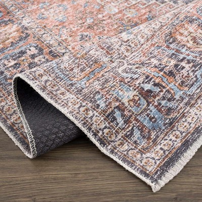 Hauteloom Light Blue and Burgundy Rectangular Polyester Area Rug