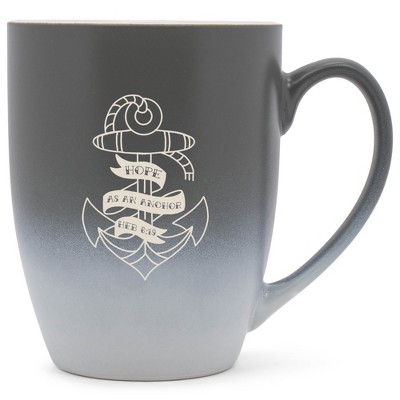 100 North Nautical 10 Ounce Gray and White Two Toned Ombre, Comfortably Fits Your Hands, Ceramic Tea Coffee Cup Mug, Hope As An Anchor
