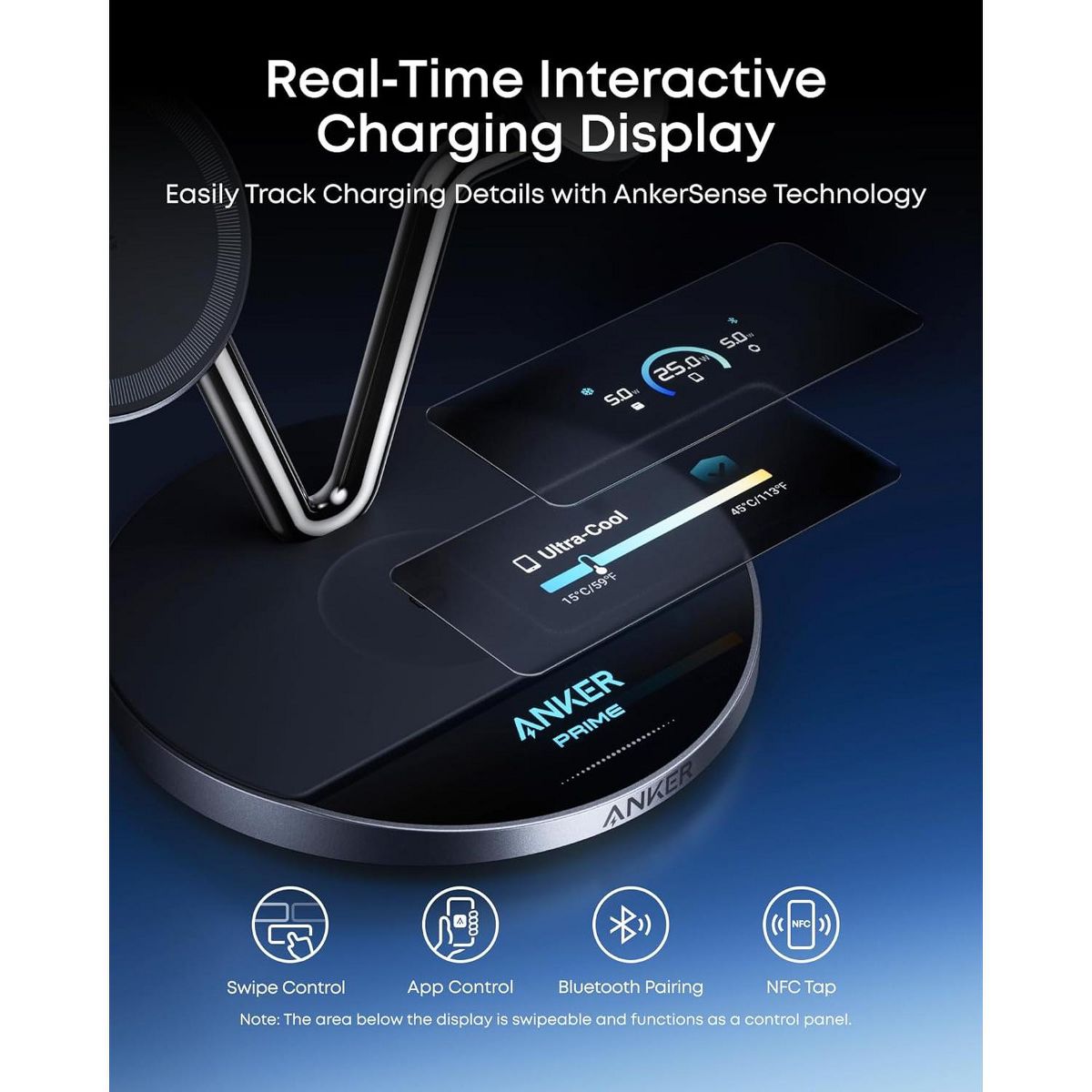 Anker Prime 3-in-1 Charging Station, Qi2.2-Certified 25W Wireless Charger Dock Stand, MagSafe Compatible, Smart Display - thumbnail 5