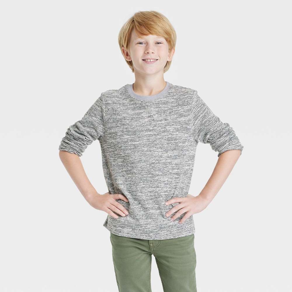 Boys' Long Sleeve Cozy Soft Knit Crew Neck T-Shirt - Cat & Jack Heather Gray XL