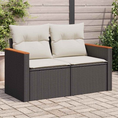 vidaXL Garden Sofa Black PE rattan  UV-resistant materials