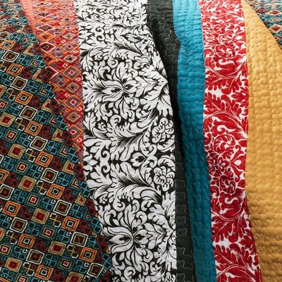 Regal Purple Reversible King Cotton Quilt Set with Geometric Patterns