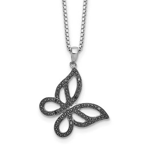 Black Bow Jewelry Black Diamond 21mm Butterfly Rhodium Plated Sterling Silver Necklace - 1 of 4