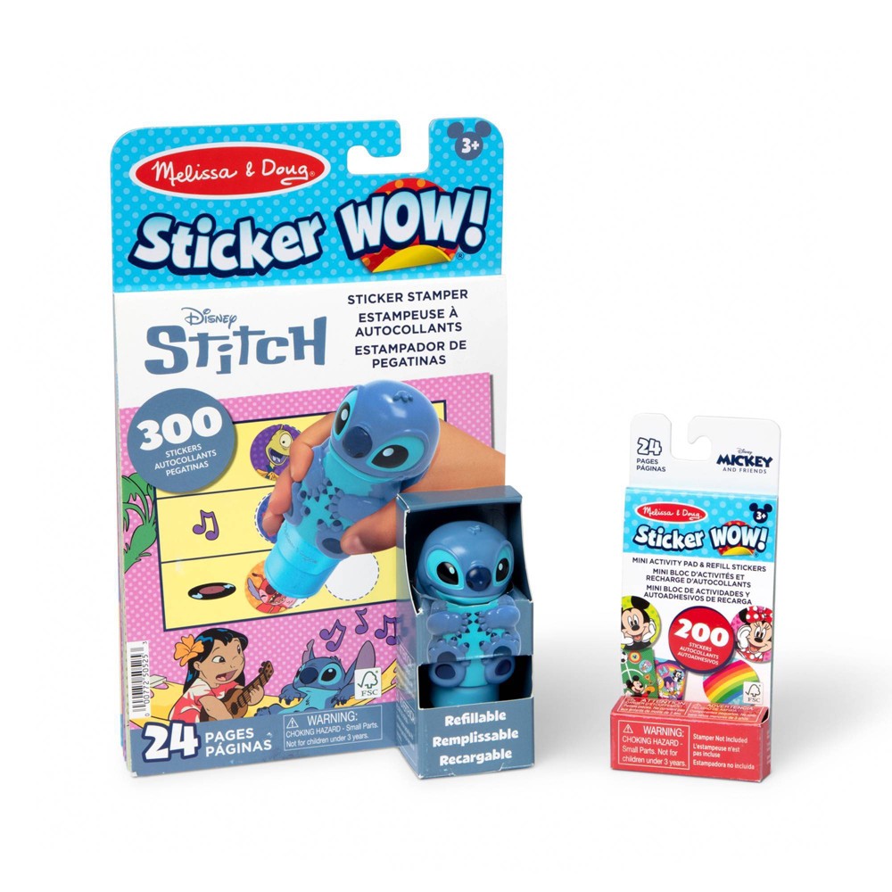 Melissa & Doug Sticker Wow! Disney Stitch Bundle 24-Page Activity Book, Refillable Sticker Stamper