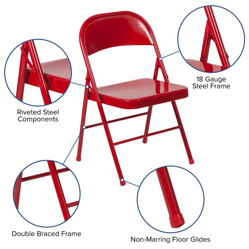Emma and Oliver 2 Pack Home & Office Double Braced Party Events Steel Metal Folding Chair, 4 of 12