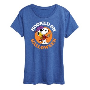 Women's - Peanuts - Hooked On Halloween Short Sleeve Graphic T-Shirt - 1 of 4