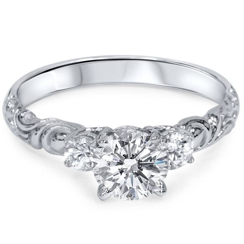 Pompeii3 3/4ct Vintage 3 Stone Diamond Engagement Ring 14K White Gold - Size 7, 4 of 6