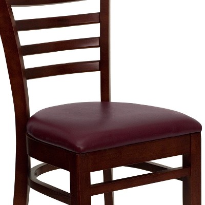 Elegant Mahogany Wood Ladderback Side Chair with Burgundy Vinyl Seat