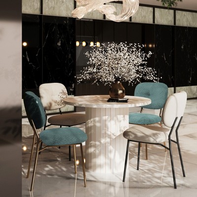 5 PCS Modern 4-Person Dining Set, Space-Saving Bamboo Legs Table with MDF Top, Chairs with Metal Frame and Polyester Cushion-Baofuwish