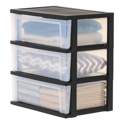 Black and Clear 3-Drawer Wide Plastic Storage Chest Set