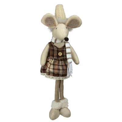 Northlight Standing Girl Mouse in Plaid Dress Christmas Figure - 21" - Beige and Cream